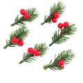 Detail view of artificial Christmas pine needle sprigs with red berries. - 6cm Pine Needle Red Fruit