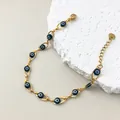 Vintage gold stainless steel evil eye link bracelet with blue nazar beads for women fashion - F-wlb0110-02-black