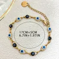 Vintage gold plated evil eye charm bracelet with adjustable extension chain for women - F-wlb0110-02-black And Blue