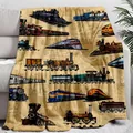 Soft plush blanket with vintage steam train patterns draped over a white sofa. - ALKJ17 / 75*100 [source Factory]