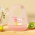 Waterdichte roze siliconen baby slabbetje met schattig konijn en een ijsjesprint - Ijskonijn
