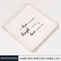 Plateau carré en céramique blanche avec bord doré et texte pour bijoux - Grande Assiette Carrée