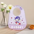 Waterproof purple silicone baby bib with cute cartoon rabbit and strawberry design - Purple Strawberry