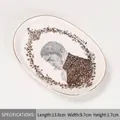 Plateau à bijoux élégant en céramique avec portrait vintage et bordure dorée, 13,8cm - Cadran Ovale