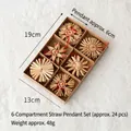 Coffret d'ornements de Noël en paille naturelle faits main pour décoration de sapin rustique - Lot de 6 Couleurs / Environ 24 Pièces/Paquet