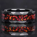 Faceted black stainless steel ring with crushed red opal inlay and reflective finish - 7 / Red Fire Faceted Stainless Steel Ring