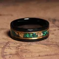 Unique black stainless steel ring with rhombus edges and colorful opal-style inlay design. - 7 / Black Gold Foil Inlay Faceted Stainless Steel Ring