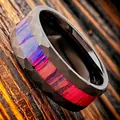 Faceted stainless steel ring with vibrant colorful opal-like inlay design - 7 / Rainbow Style