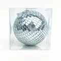 Shiny silver mirror disco ball in clear display box for party decor - 9cm Silver
