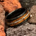 Unique hammered black stainless steel ring with natural wood and antler inlay textures - 7 / Faceted Edge Style / Black Wood