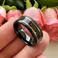 Hammered black stainless steel ring with colorful stone inlay and gold bands for men - 7 / Gold-Edged Inlay Style / Black