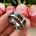 Unique faceted stainless steel ring featuring a colorful stone inlay and gold line accents - 7 / Gold-Edged Inlay Style / Silver
