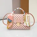 Elegant pink floral pattern mini crossbody bag with a decorative silk scarf wrapped handle - Pink Flower