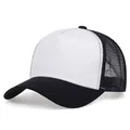 Cappellino trucker a 5 pannelli bianco e nero con rete traspirante per protezione solare - Regolabile / Nero e Bianco