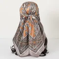 Elegant large square paisley pattern satin headscarf in copper and taupe for women - Brown Paisley