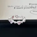 Anillo ajustable de plata S925 con piedras de corazón rosa y circonitas blancas - Estilo Corazón