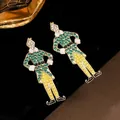 Nutcracker soldier drop earrings featuring colorful green and yellow rhinestones design. - Green and Yellow Style (WH2358-1)