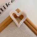 Elegant vintage-style white marble acetate heart hair claw clip with gold metal frame - White Enamel