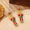 Nutcracker soldier earrings with colorful rhinestones and white pearls in enamel finish - Red and Green Enamel Style (E31102-2)