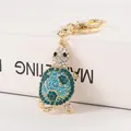 Schattige schildpad sleutelhanger met turquoise strass-steentjes voor tassen en sleutels - Pulse Deep Blue