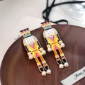 Colorful Nutcracker soldier drop earrings with enamel and pearl accents - Blue Orange Yellow and Pink Style (E32044-1)