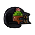 Creative cartoon enamel pin featuring a black cat with a green cactus plant design - Sleeping Black Cat