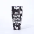 Detailed view of black theater-themed insulated tumbler with drama masks and text print - 30oz / Black (Theater Masks Print)