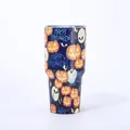 Close-up detail of Halloween pumpkin pattern on 3D printed stainless steel tumbler - 30oz / Halloween Pumpkin