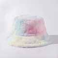 Schattige tie-dye bucket hat van imitatiebont met zachte pastel kleurverloop dames - Eén maat / Lichtblauw