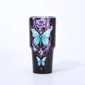 Isolierbecher mit Schmetterlingsmuster auf mattschwarzer Oberfläche aus Edelstahl - 30oz / Schwarz (Schmetterling Blumen Druck)