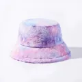 Schattige tie-dye pluche bucket hat met roze en blauw verloop zacht winteraccessoire - Eén maat / Blauw en Paars