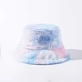 Μαλακό παστέλ ροζ και μπλε tie-dye βελουτέ καπέλο bucket για μοντέρνο χειμερινό στυλ - Ένα μέγεθος / Μπλε Ροζ