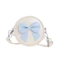 Piccola borsa a tracolla rotonda per bambina bianco crema con fiocco azzurro - Bianco