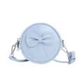 Mini borsa rotonda blu a tracolla per bambina con grande fiocco decorativo. - Celeste