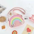 Bolso bandolera rosa para niños con arcoíris de purpurina y detalle de corazones - Estilo Rosa Cerezo (儿童彩虹包) / 17x5.5x13cm