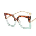 Fashionable oversized square eyeglass frames with leopard top and blue gradient bottom - Leopard Top Blue Bottom Frame Clear Lens