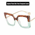 Monturas de gafas cuadradas extragrandes con parte superior de leopardo y degradado azul - Marco Leopardo Arriba Azul Abajo Lente Clara