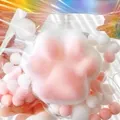 Weiches rosa-weißes Katzenpfoten-Squishy-Spielzeug zum Stressabbau in Plastiktüte - Beflockte Katzenpfote Mondlichtweiß