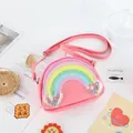 Schattige roze mini-schoudertas voor kinderen met regenboog pailletten en glitterhartjes - Rose Roze Stijl (儿童彩虹包) / 17x5.5x13cm