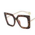 Oversized square glasses with tortoise shell frame and elegant gold metal temples - Tortoise Frame Clear Lens