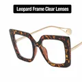 Gafas cuadradas oversize con montura de carey y elegantes varillas de metal dorado - Marco de Carey Lente Transparente