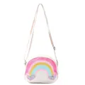 Schattige mini schoudertas voor kinderen met glitter regenboog en hartjes ontwerp - Witte Stijl (儿童彩虹包) / 17x5.5x13cm