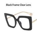 Elegante modische Oversized-Brille für Damen mit schwarzem Rahmen und goldenen Bügeln - Schwarzer Rahmen Klare Gläser