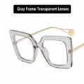 Modisches Oversize-Quadrat-Brillengestell in Transparent-Grau mit goldenen Bügeln - Grauer Rahmen Klare Gläser