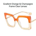 Große quadratische Brille mit orangefarbenem Champagner-Verlauf und klaren Gläsern - Orange Oben Champagner Unten Rahmen Klare Linse