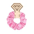 Detail shot of a shiny pink satin scrunchie on a diamond ring shaped display card. - #14 - Pink (satin Cardstock)