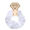 White satin scrunchie hair tie with diamond-shaped packaging card for women's hair. - White (satin Khaki)