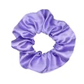 High-quality close-up showing the smooth satin texture of a purple silk hair scrunchie - #185-purple