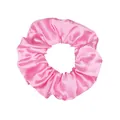 Close-up of a vibrant pink satin scrunchie with a shiny finish and elegant folds. - #14 - Pink