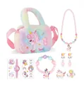 Bolso de peluche de unicornio con conjunto de joyas collar pulsera y anillos para niñas - Bolso de Mano Pegatinas Collar Pulsera Pendientes Anillos (Juego Unicornio Peluche)